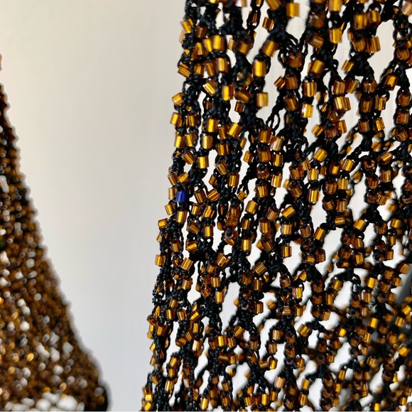 NWT Christine Phillipe Cali Couture Black & Bronze Beaded Crochet Knit Top Sz M - Picture 10 of 13